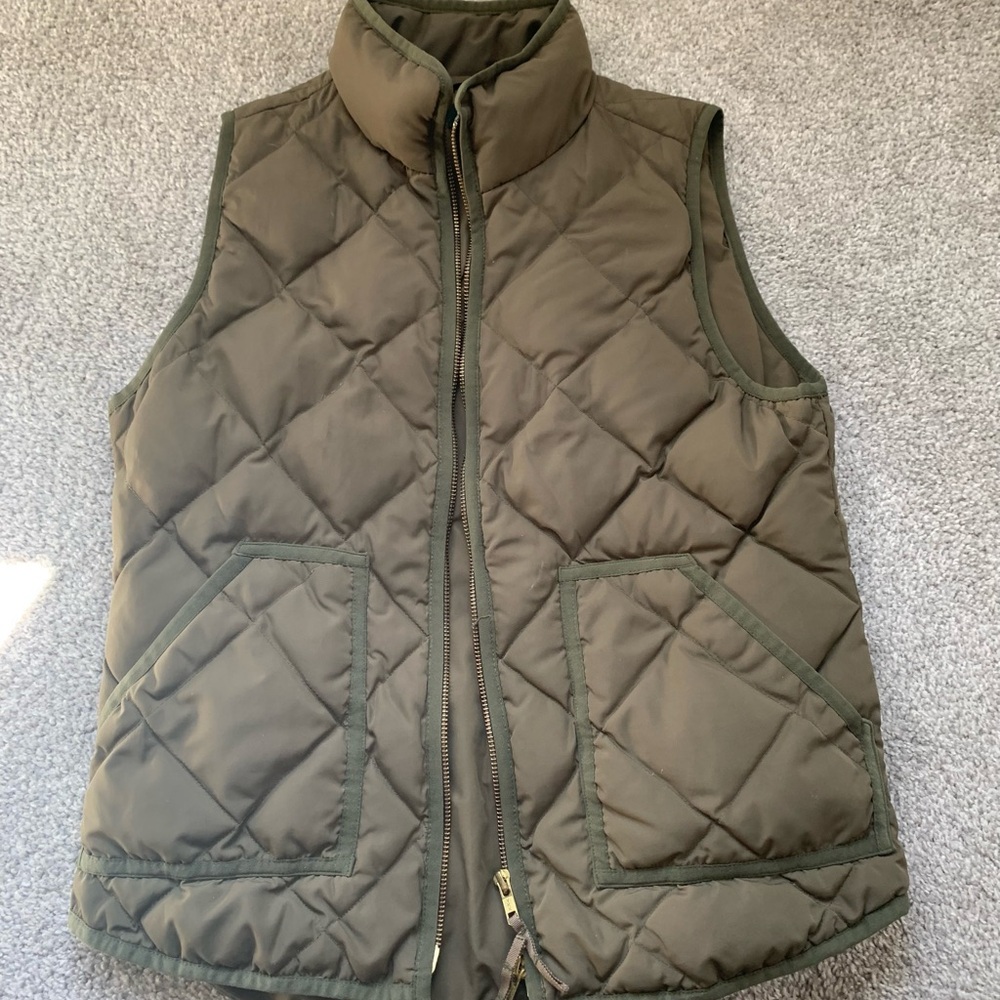 J Crew Quilted Olive Green Vest